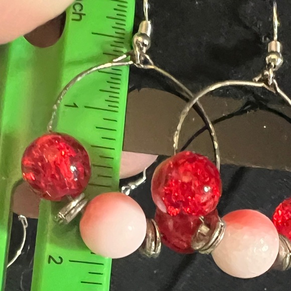 Magnolia Hoop Earrings varying red beads and stones Handmade - Picture 3 of 3